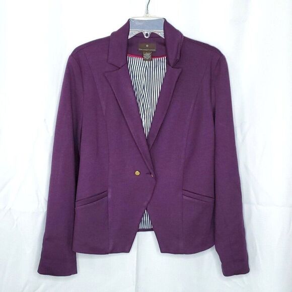 Fenn Wright Manson Woman’s Knit Blazer Jacket L Notched Lapel Collar Purple - Picture 1 of 8